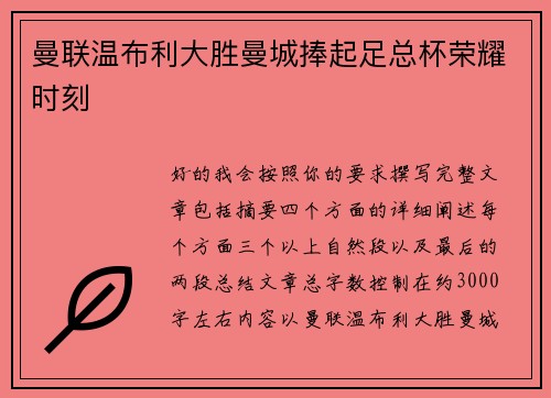 曼联温布利大胜曼城捧起足总杯荣耀时刻